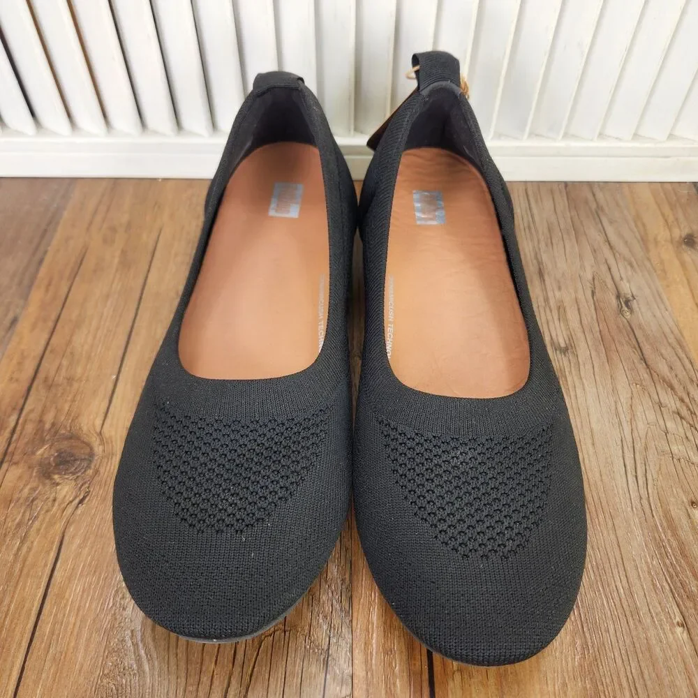 Fitflop Allegro Knit Ballet Flats Womens Size 11 Black Low Slip On Comfort Shoes